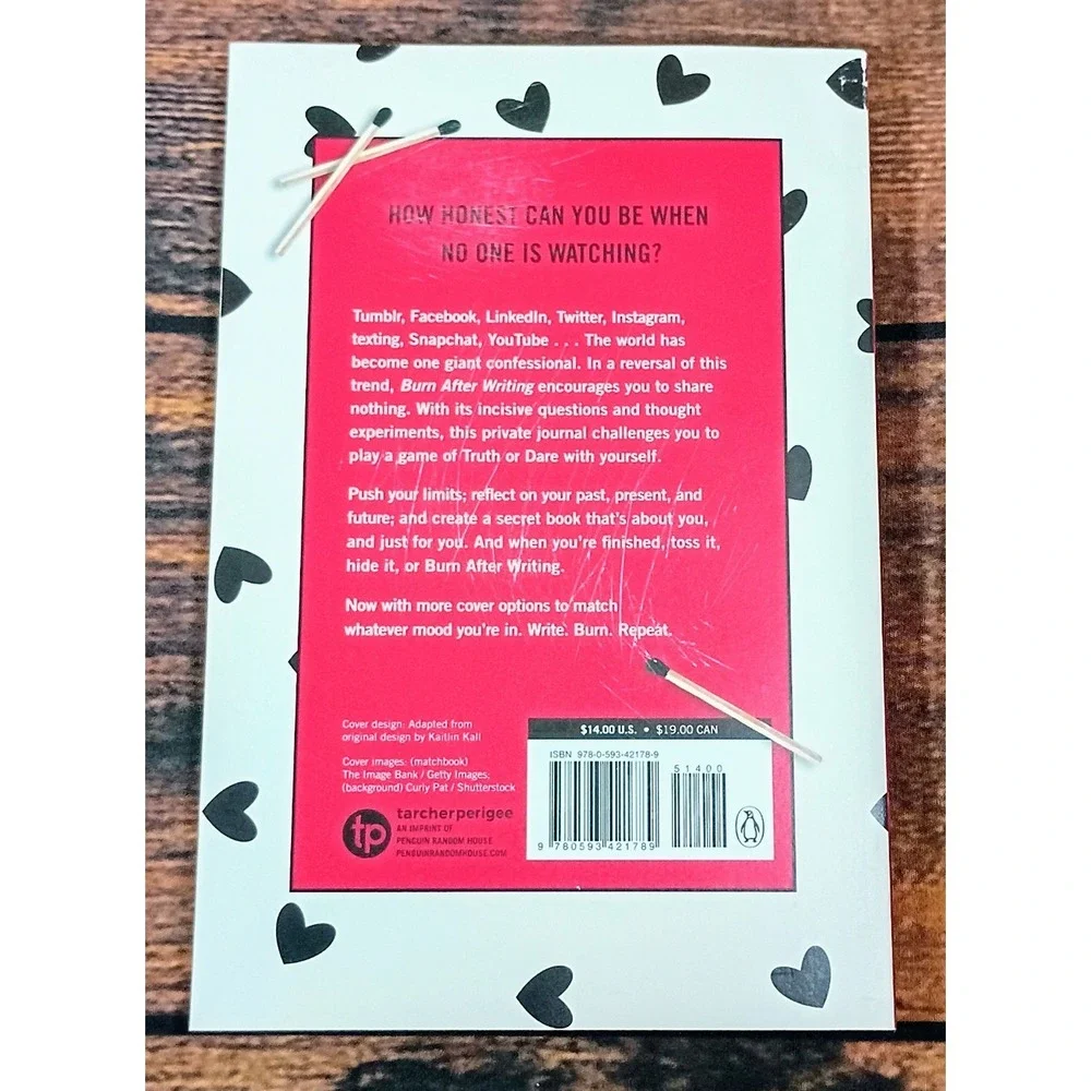 Burn After Writing Sharon Jones Guided‎ Journal Paperback White Black Hearts